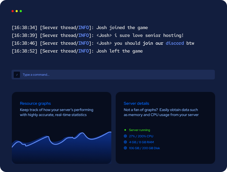 Senior Hosting console interface