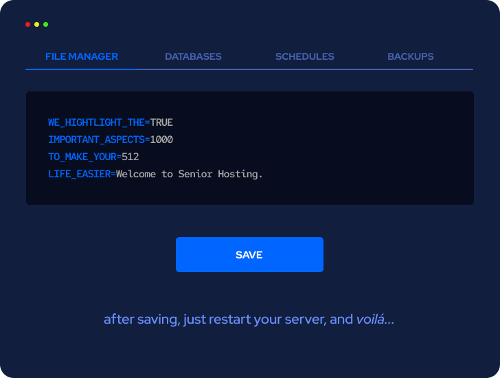 Senior Hosting file editor interface